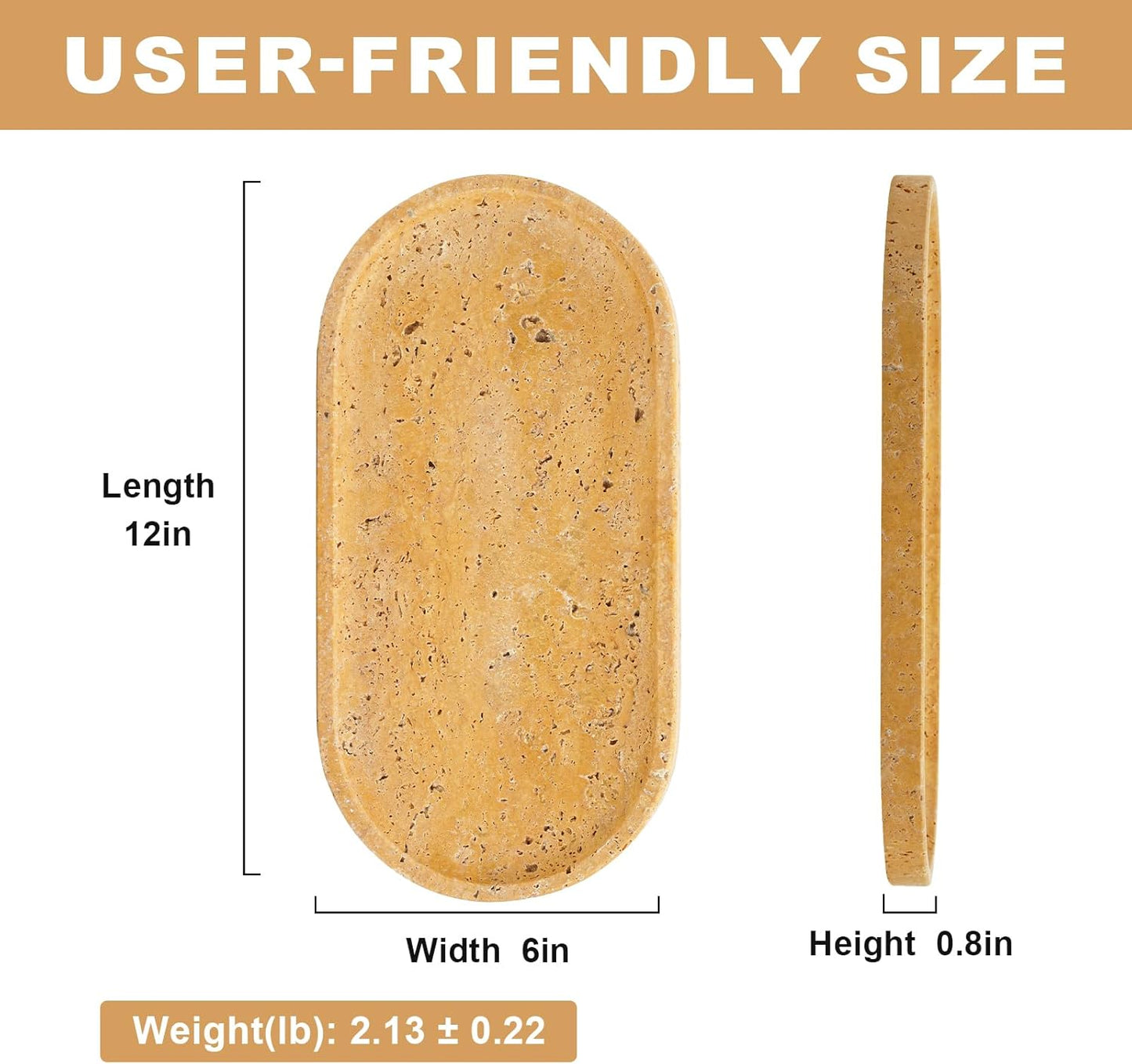 Koville Turkish Natural Travertine Decorative Marble Tray - 12"x6" Wabi Sabi Home Countertop Organizer, Catchall Tray for Perfume, Candles, Jewelry