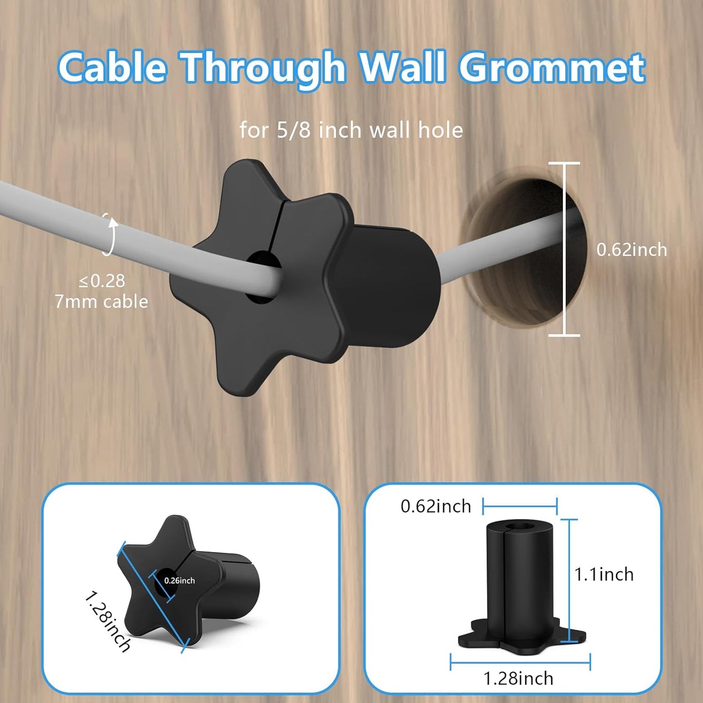 5/8 Inch Wall Hole Cable Routing kit Accessories for Starlink ethernet Cables,Silicone Cable Feed Pass Through bushings Cable Grommet for 5/8 Inch Cables for Starlink Ethernet Cables (Black,2PCS)