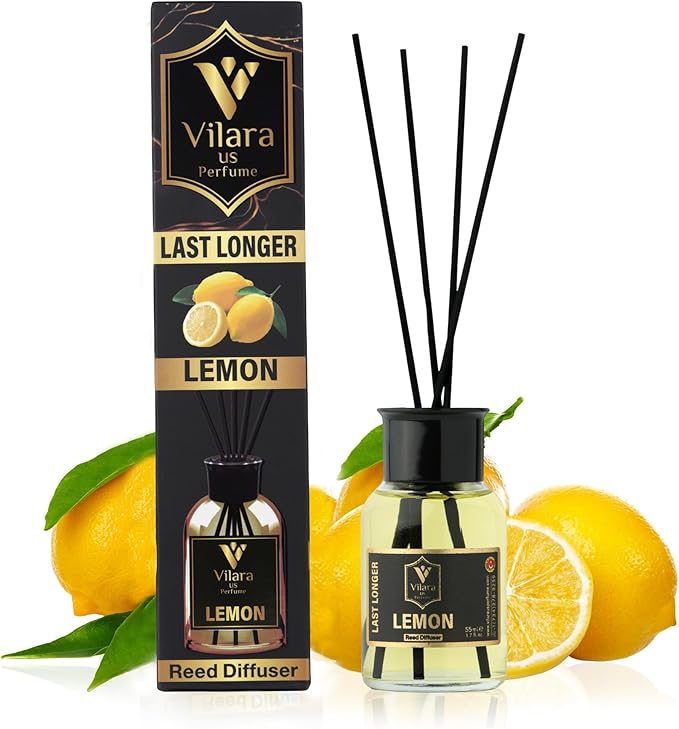 Reed Diffuser Set with Sticks for Home – Bathroom, Bedroom & Office Aromatherapy – Long Lasting Scented Oil Diffuser with Sticks – Luxury Room Fragrance Diffuser 55ml,1.7 fl oz (Lemon)