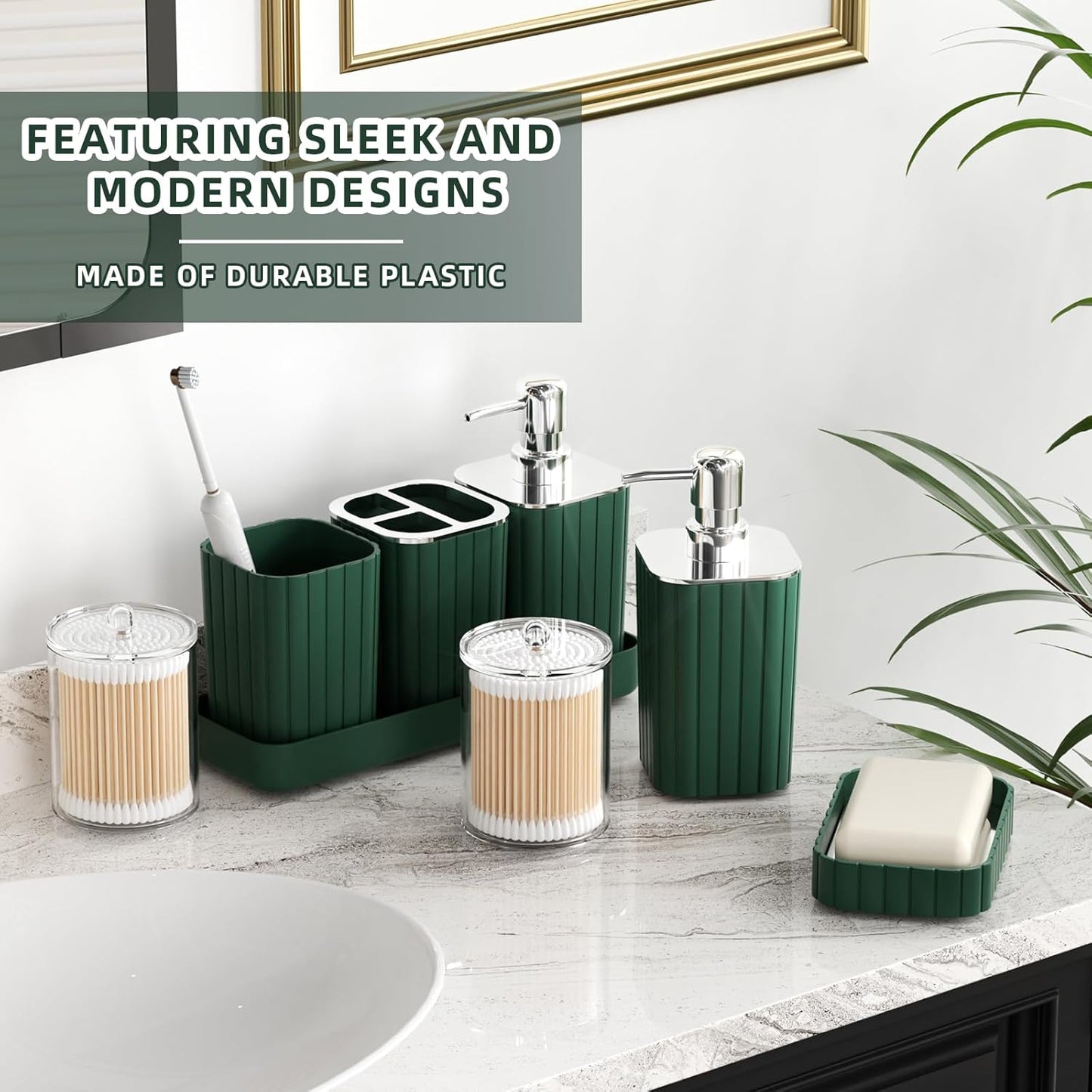 Bathroom Accessories Set - Gorgeous Green Bathroom Set, 10PC Green Bathroom Accessory Set, Bathroom Sets with Toilet Brush, Bathroom Trash Can