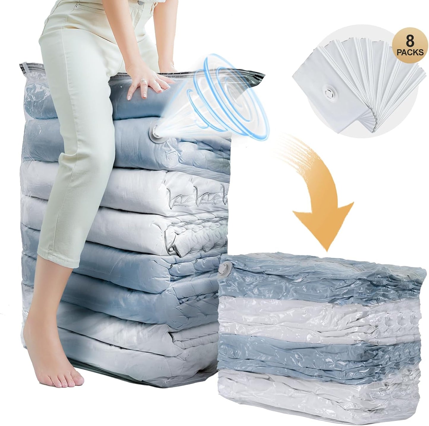 TAILI 8 Pack Vacuum Storage Bags, Jumbo Cube (31x40x15 Inch), Large Vacuum Seal Bags for Bedding, Comforters, Blankets, Clothing, Closet Space Saving, Clear