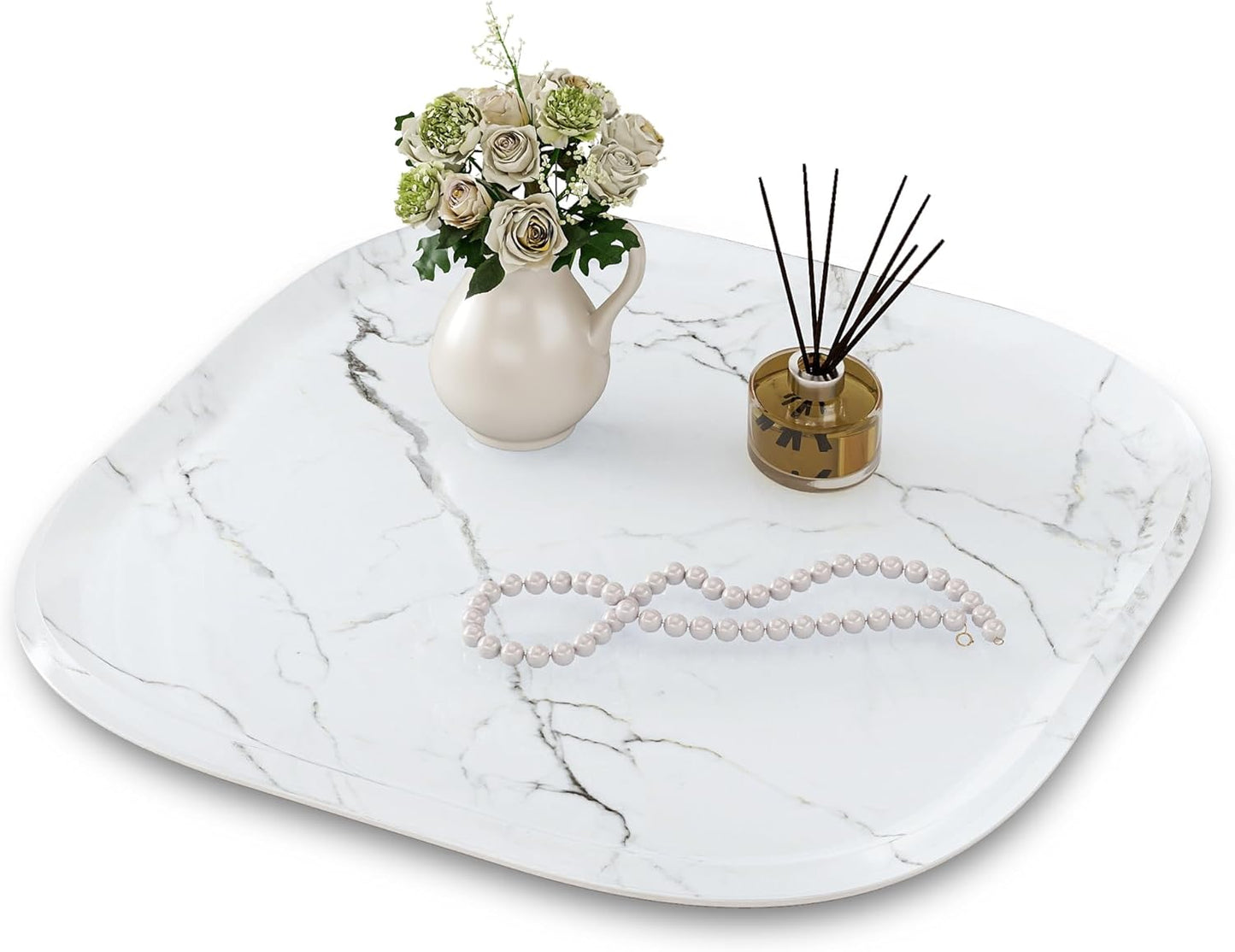 Vanity Decorative Glass Tray,12" x 12" White Marble Pattern Perfume Tray, Bathroom Tray Countertop Organizer for Soap Towel, Jewelry, Candle