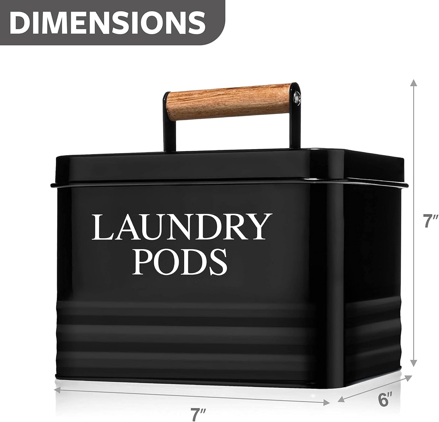 Calindiana Modern Farmhouse Metal Laundry Pods Holder with Lid - Space Saving Organization, Holds 81 Pods, Black