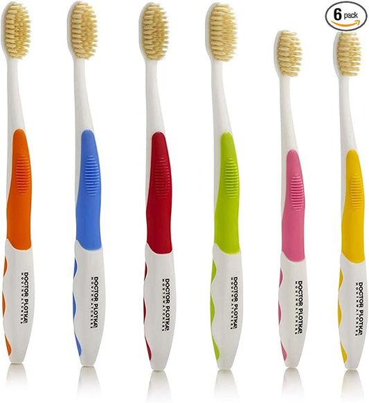MOUTHWATCHERS Soft Flossing Toothbrushes, Value Family Pack, 4 Adult & 2 Kids, Ultra Clean Manual Toothbrush Set for Sensitive Teeth & Gums, by Dr. Plotka, Assorted Colors