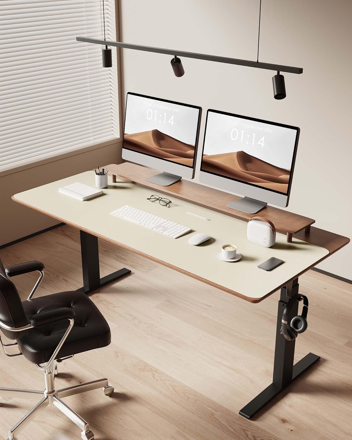 YSAGi Leather Desk Protector, Office Mat, Large Mouse Mat, Non-Slip PU Leather Blotter, Laptop Pad, Waterproof Writing Pad for Office and Home (Cream, 47" x 17")