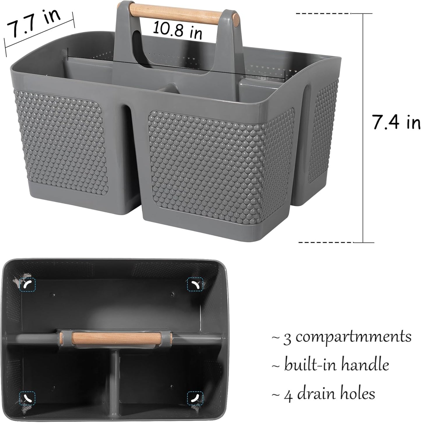 rejomiik Portable Shower Caddy Basket Plastic Cleaning Caddy Organizer Storage Tote with Handle for Bathroom, College, Dorm Room Essentials, Gray