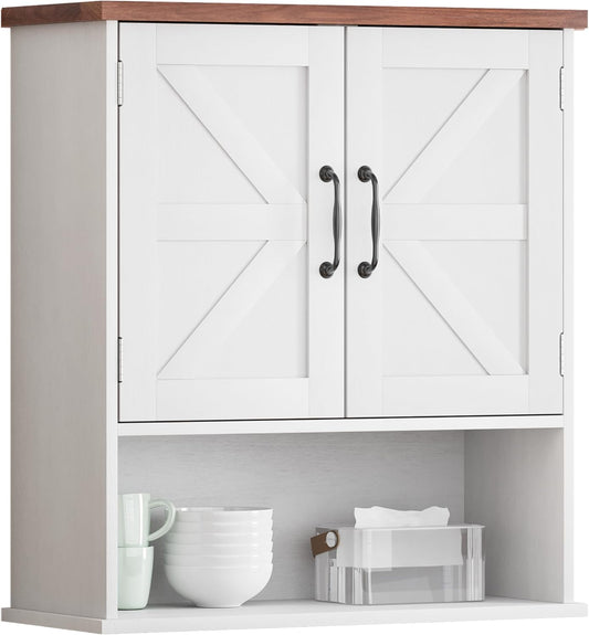 Smuxee Farmhouse Wall Mounted Cabinet, White Small Medicine Cabinet with Adjustable Shelf, for Bathroom, Living Room, Laundry Room