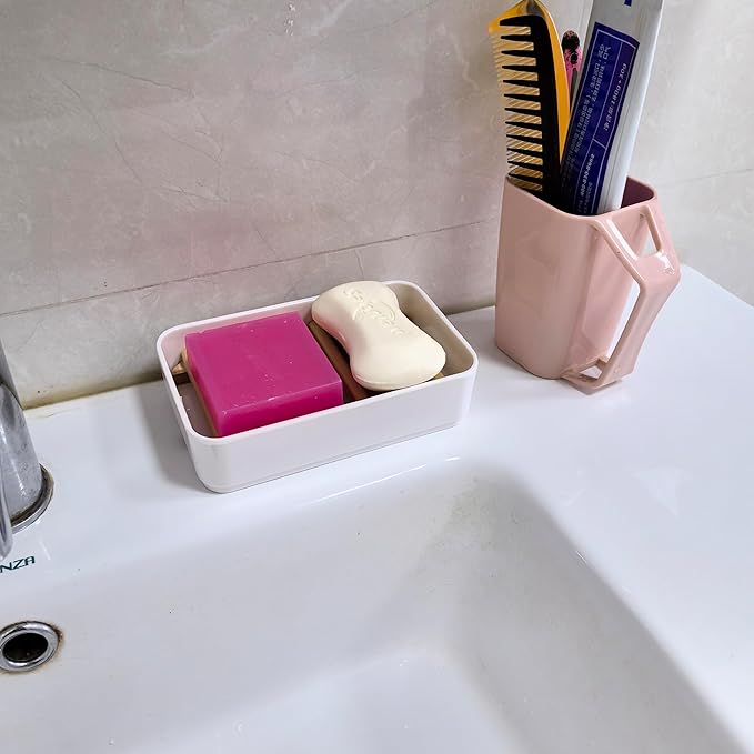 Soap Dish Holder, Bamboo Self-Draining Soap Box, Soap Dishes Holder for Shower, Bathroom, Kitchen, Bathtub, Bar Sink (White, 1 Pack)