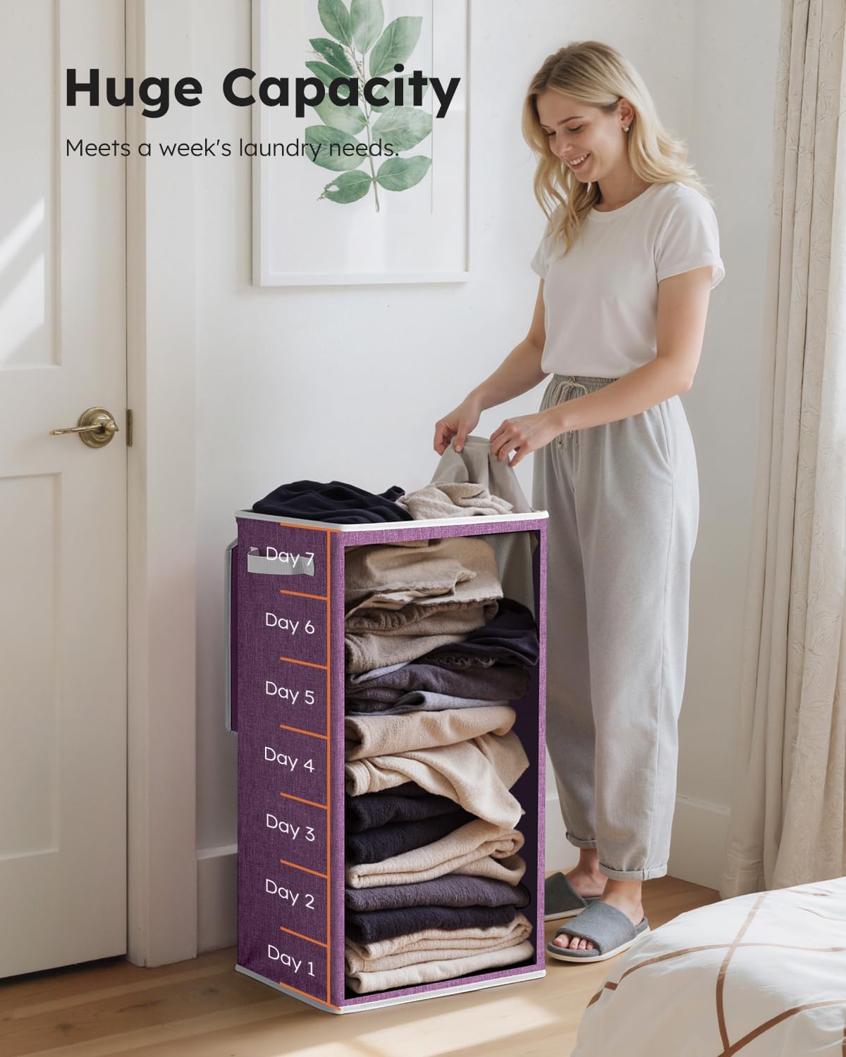 SOLEDI Laundry Hamper with Lid 100L Large & Tall Collapsible Laundry Basket, Clothes Hamper with Bag Removable Easy to Carry, Dirty Hampers for Bedroom, Bathroom, Dorm, College, Purple