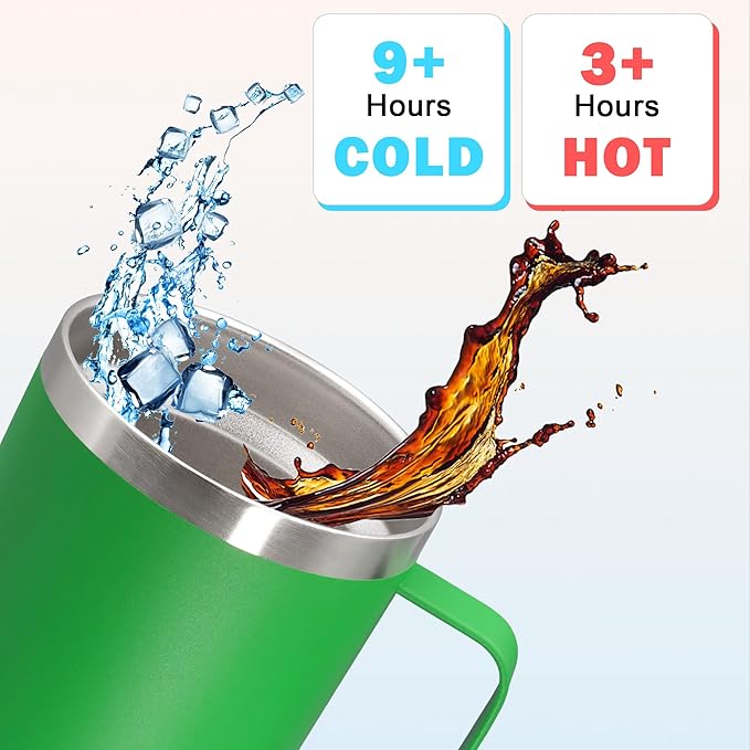 20 oz Tumbler with Handle and Lid, Stainless Steel Tumbler Insulated Travel Coffee Mug, Spill Proof Double Wall Vacuum Tumbler Cup Keep Drink Hot & Cold, Green, 1 Pack