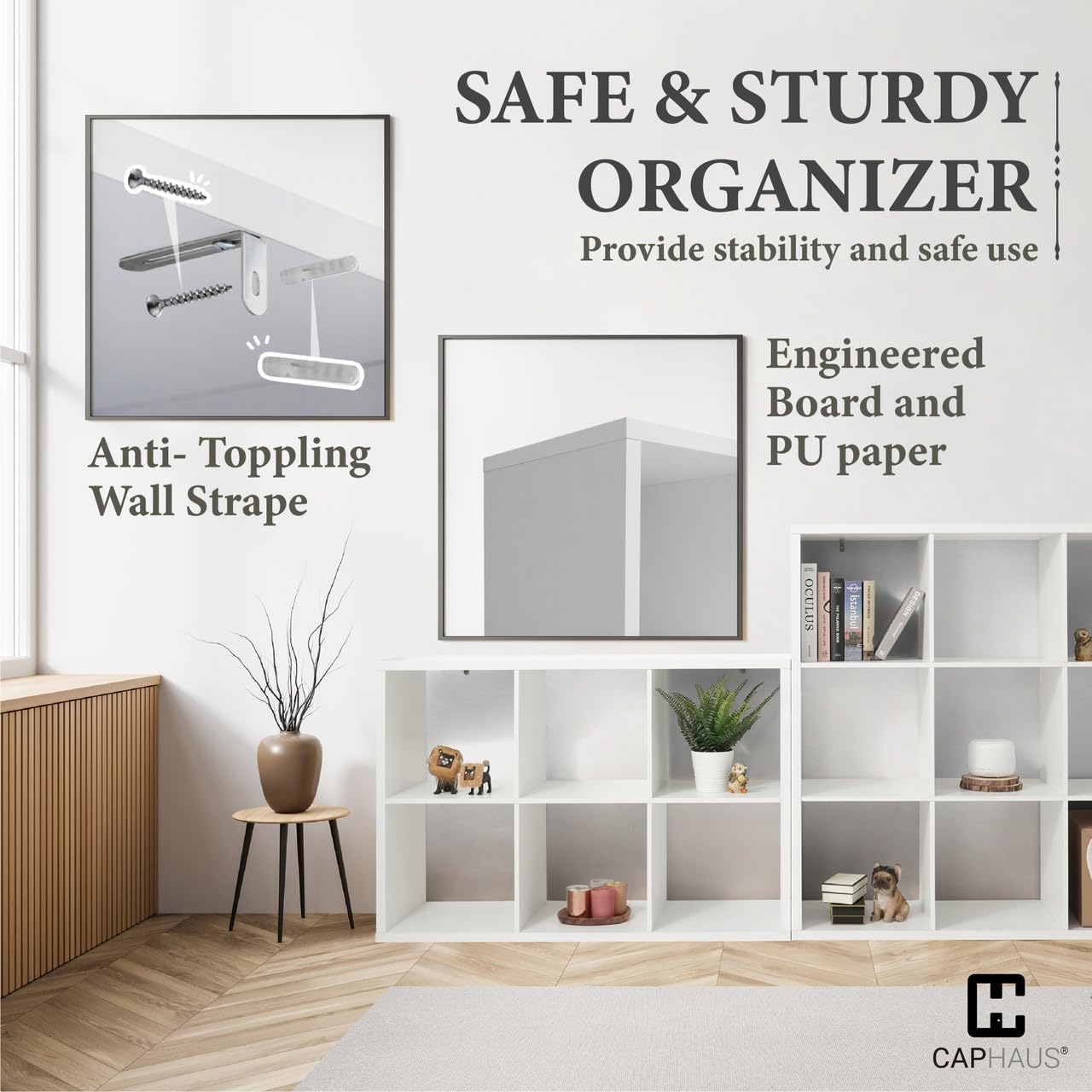 CAPHAUS Sturdy Room 13-Inch Cube Storage Organizer Shelf, with Extra Thick Exterior Edge, Open Storage Shelf Divider, Bookcase, 6-Cube / 8-Cube / 9-Cube, Colors Available in Rustic Grey Oak and White