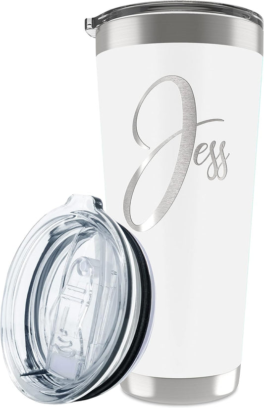 Be Burgundy Personalized Tumbler with Engraved Name - 12 Designs, 30 Oz Coffee Tumbler with Slider Lid, White, Double Wall Insulated - Gifts for Mom, Dad, Personalized Gift for Him, Her