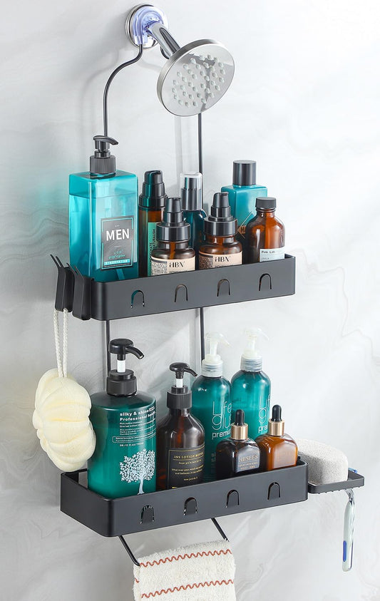 Bathroom Shower Caddy Hanging - Shower Organizer Hanging, Shower Caddy over Shower Head, Black Waterproof