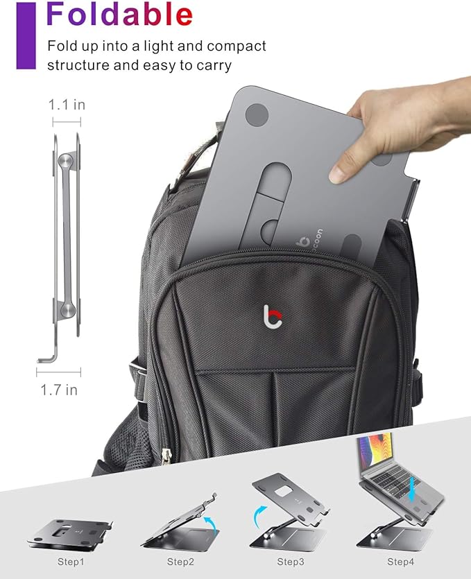 Adjustable MacBook Laptop Stand for Desk | Ergonomic Aluminum Laptop Riser with Heat-Vent, Compatible for 10-17" Laptops, Space Grey