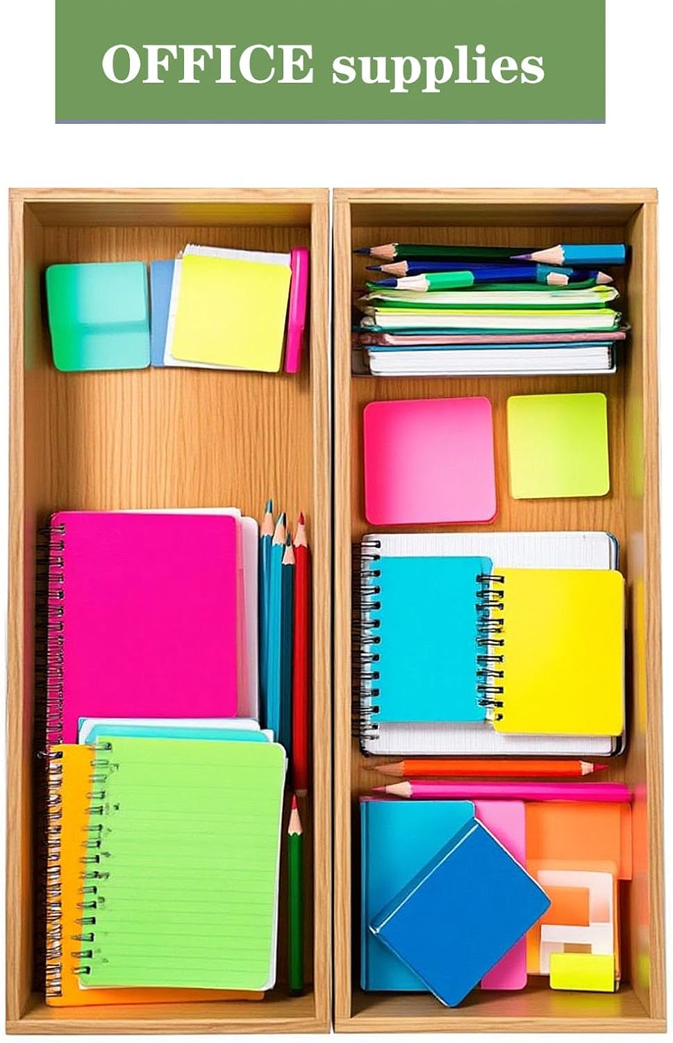 Set of 2 Bamboo Drawer Organizer, Stackable Utensil Organizer for Kitchen, Bamboo Storage Box Wood Silverware Tray for Drawer