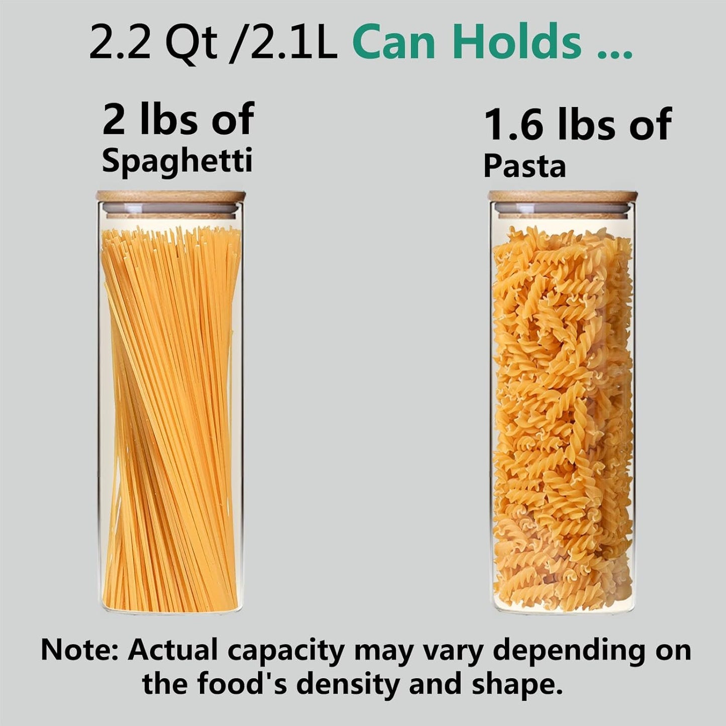 2.2 Qt Square Glass Storage Containers with Lids, Clear Food Storage Container Jar with Sealing Bamboo Lid Storage Containers for Pasta, Oats, Coffee, Flour, Sugar (Square -3Pack)