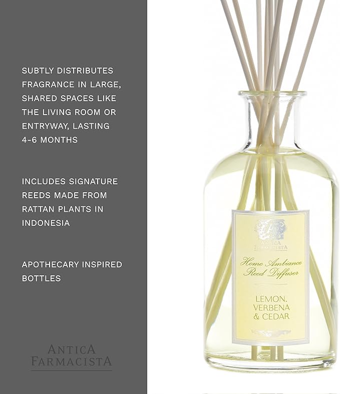 Antica Farmacista Home Ambiance Diffuser - Long-Lasting Reed Scent Diffuser - Luxury Room Freshener Gift - Lemon, Verbena & Cedar, 16.9 fl oz