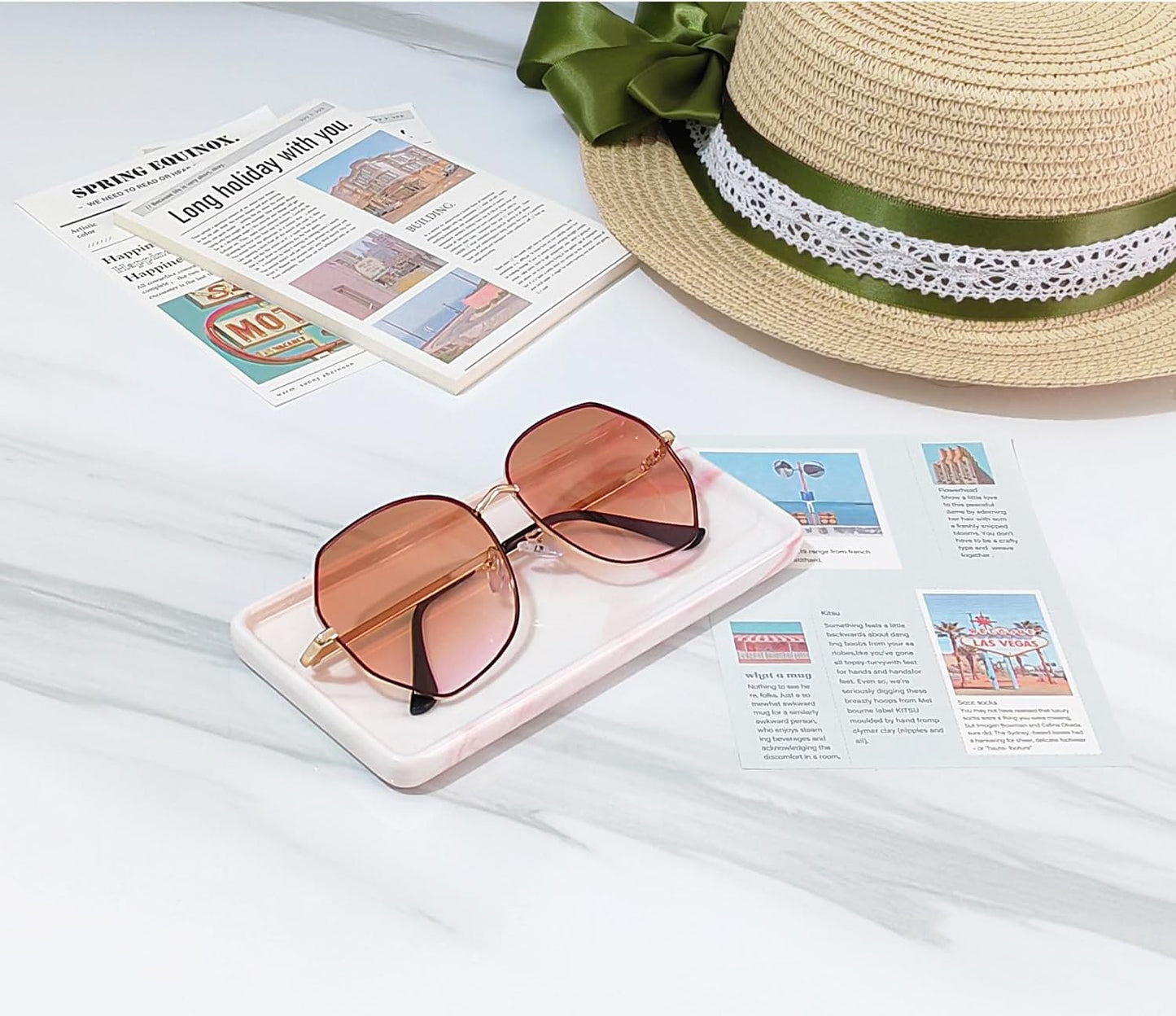 6.4" Porcelain Small Bathroom Tray, Ceramic Countertop and Vanity Tray for Cosmetics, Perfume, Jewelry, Candle - Kitchen Soap Tray for Kitchen Counter (Pink)