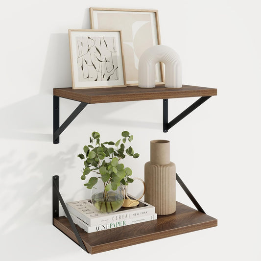 Axeman Deep Floating Shelves for Wall - 10 Inch Deep Floating Shelves Set of 2-16" W x 10" D Walnut Wall Shelves for Living Room Bathroom Bedroom
