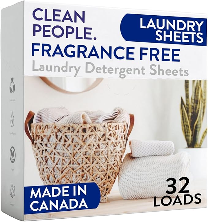 The Clean People Fragrance Free Laundry Detergent Sheets - Laundry Soap - Ultra Concentrated, Recyclable Packaging, Stain Fighting - Fragrance Free, 32 Pack