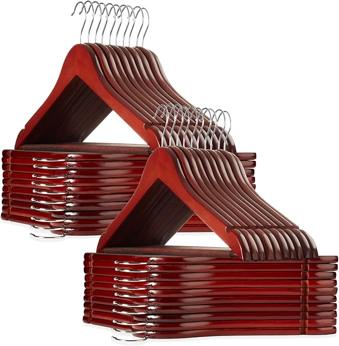Casafield - 40 Cherry Wooden Suit Hangers - Premium Lotus Wood with Notches & Chrome Swivel Hook for Dress Clothes, Coats, Jackets, Pants, Shirts, Skirts