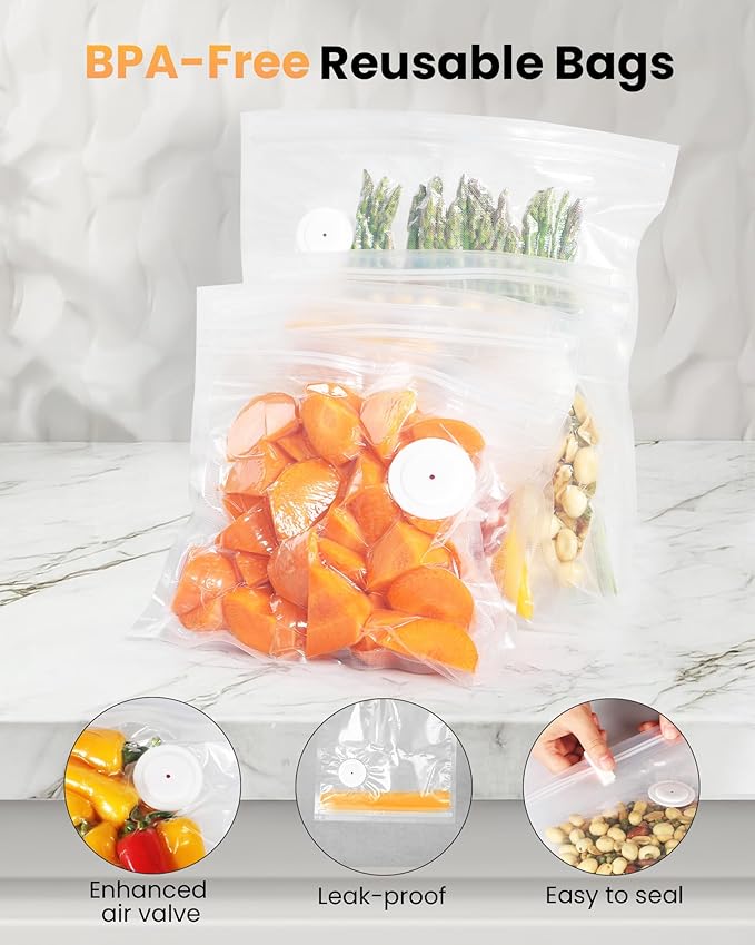 FEPPO Vacuum Sealer for Food with Visible Water Tank, Handheld Saver Compact Vacuum Sealer Machine with 30 Reusable Bags for 6X Preservation & Fresh, Black