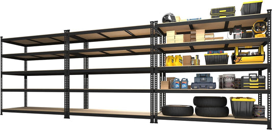 PrimeZone 3 Pack Storage Shelves 48" x 24" x 72", 5 Tier Adjustable Garage Storage Shelving, Heavy Duty Metal Storage Utility Rack Shelf Unit for Warehouse Pantry Closet Kitchen, Black