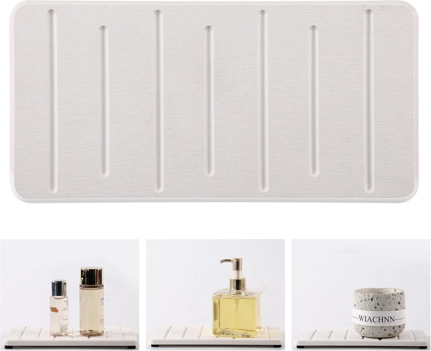 2PCS Water Absorbing Stone Tray for Cosmetics & Hand Soap & Houseplants, 8.66" * 4.33"Ultra-Absorbent Diatomite Coaster | Fast-Drying Bathroom & Kitchen Organizer