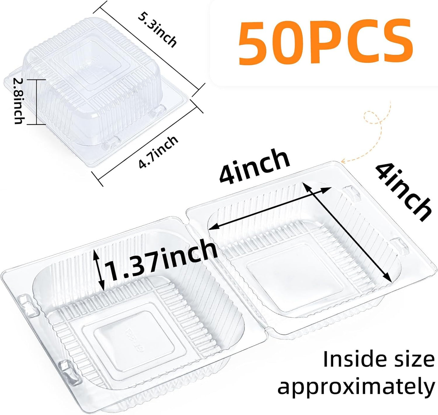 50 Count Clear Plastic Containers with Lids for Food, Thickened Disposable Sandwich Containers Clamshell Boxes for Cake Slice, Dessert, Hamburger, Salad