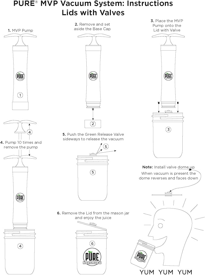 PURE MVP Mason Jar Vacuum Sealer Kit | 3X Faster & 8X the Vacuum of Electric | Premium Handheld High-Suction Vacuum Sealer for Jars | Perfect Seal for Juice, Smoothies, Food for Maximum Freshness