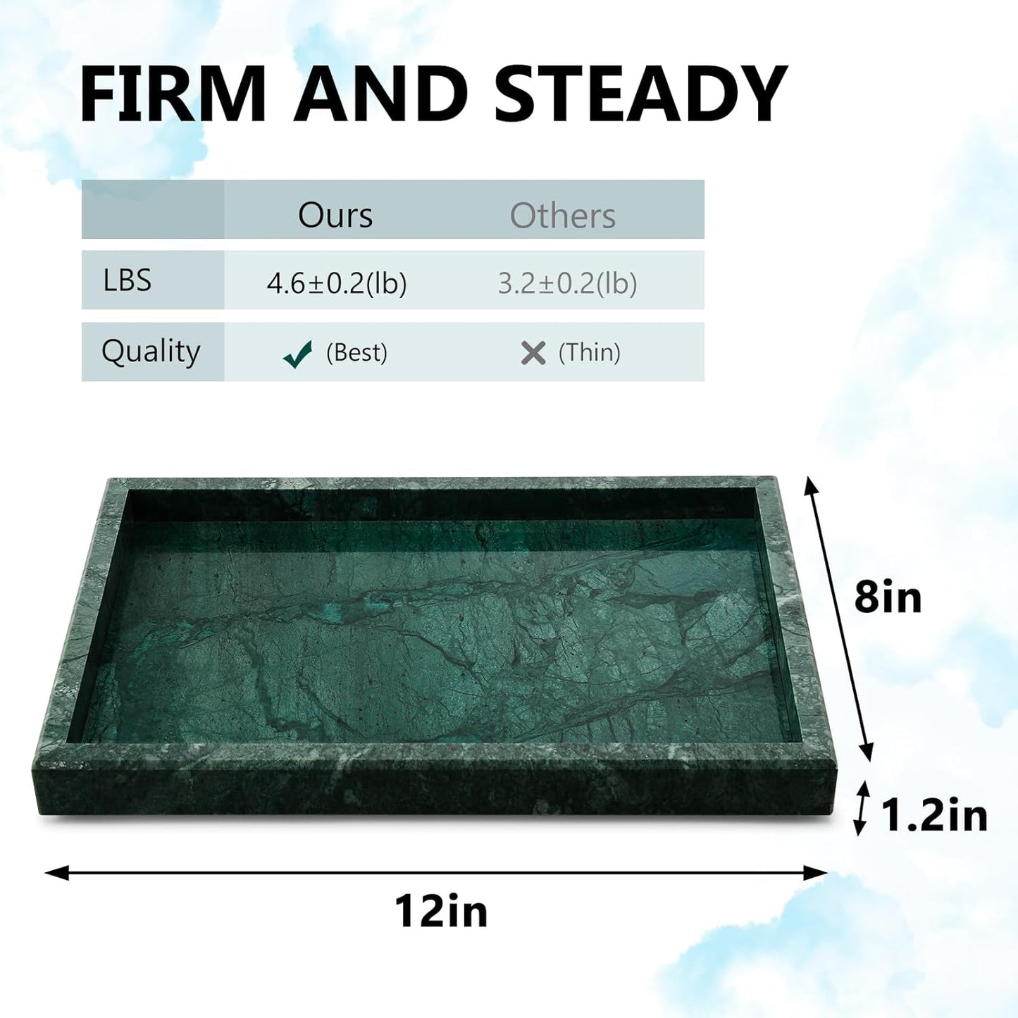 Real Natural Marble Tray for Bathroom, Vanity, Kitchen and Desktop, Rectangle Genuine Marble Stone Tray for Jewelry, Cosmetics, Candles, Lotion, Perfume and Home Decor