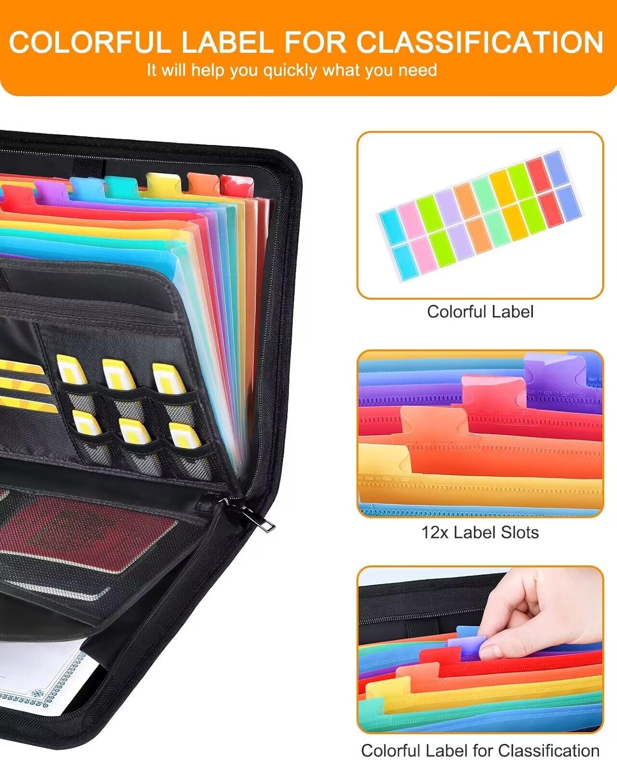 Hontom Accordion File Organizer,13 Pockets Fireproof Document Organizer with Multicolored Pockets, Business Safe Storage Folder Zipper for Documents and ‎F61NCYXEFF02V