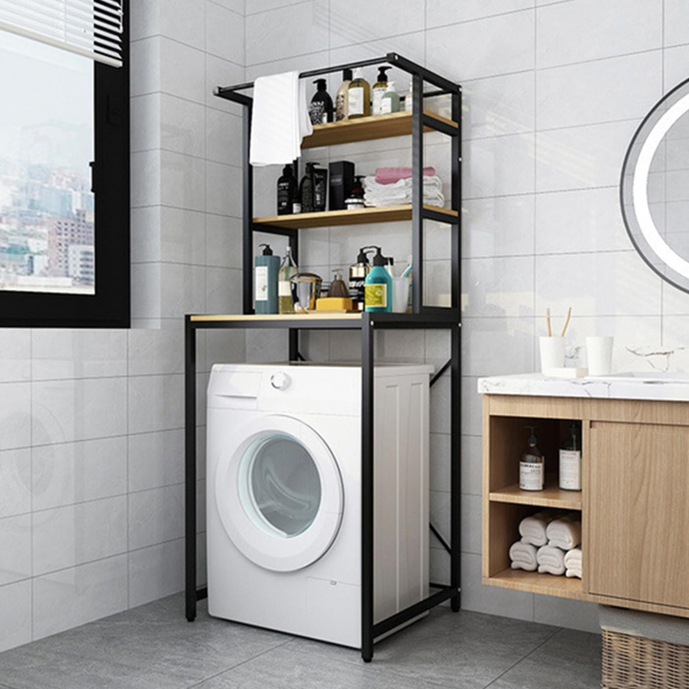 Gdrasuya10 3 Tier Over The Washer and Dryer Storage Shelf, Black Washing Machine Storage Utility Rack Freestanding Laundry Storage Shelf Organizer Space Save for Laundry Room Organization