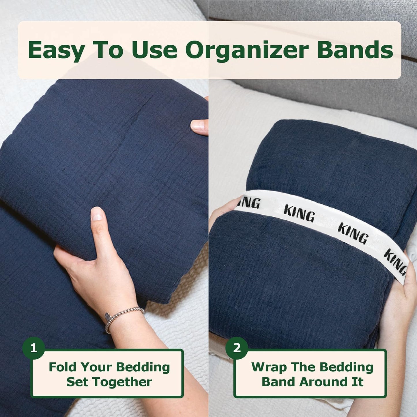 ECOHomes Bed Sheet Organizer and Storage Size Label Bands | Bed Sheets Set Organizers for Linen Closet Organization - Elastic Bedding Band Labels for Organizing Bedsheet (King 2 PCs Pack | White)