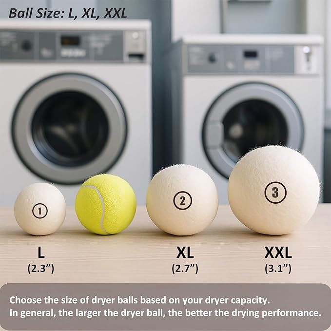 Wool Dryer Balls Laundry, XL(2.7") 4 Pack, Premium Fabric Softener Ball, Reusable, Anti Static, Chemical Free Natural Wool Balls for Dryer, Laundry Dryer Balls – 100% New Zealand Wool