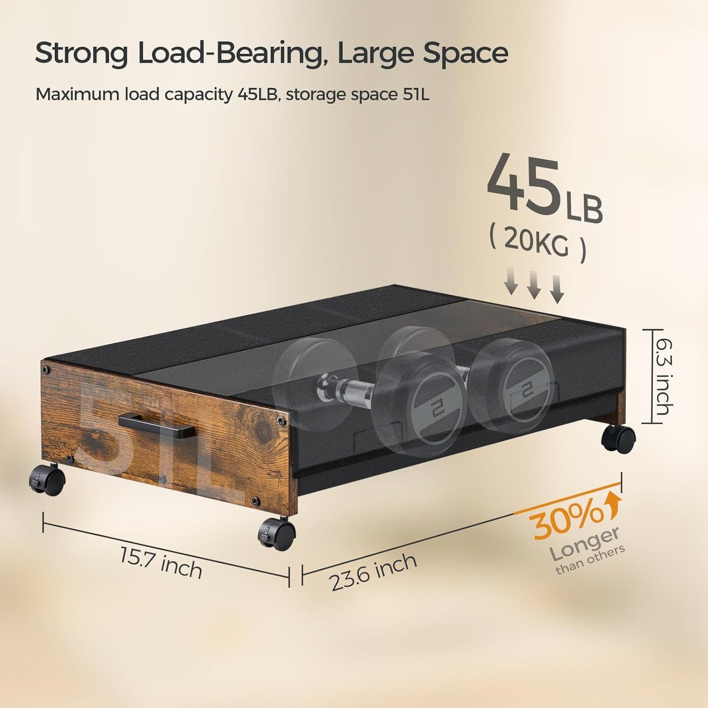 Under Bed Storage with Wheels, Under Bed Storage Containers, UnderBed Drawers with Metal Frame, for Clothes Shoes Blanket