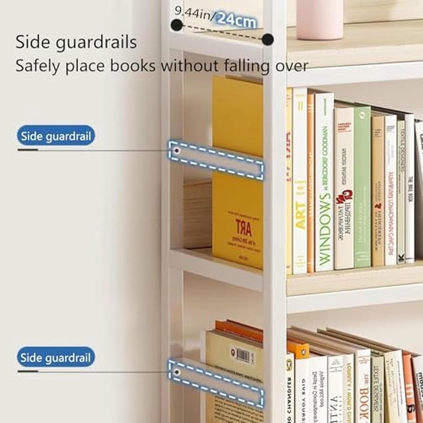 Desktop Bookshelf Organizer, Multipurpose Desk Hutch Dorm, Home Office Rack Wood Metal Bookcase, Open Desktop Storage Shelf for Dorm, Office, Home