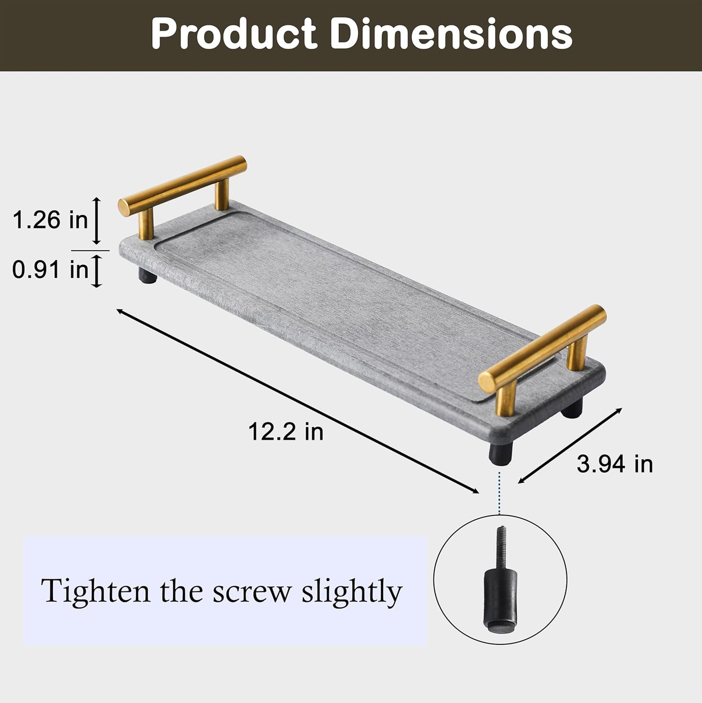 2PCS Water Absorbing Stone Drying Tray for Kitchen Counter, Quick Dry Kitchen Sink Organizer, Stone Drying Tray with Handle, Diatomaceous Sink Caddy (Dark Grey & Gold Handle, Small)