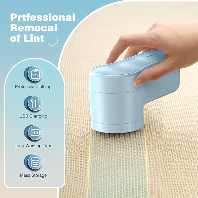Fabric Shaver Lint Shaver, Electric Lint Remover with 13-Blades, Sweater Shaver USB Rechargeable Fabric Pilling Remover for Clothes, Couch, Beddings