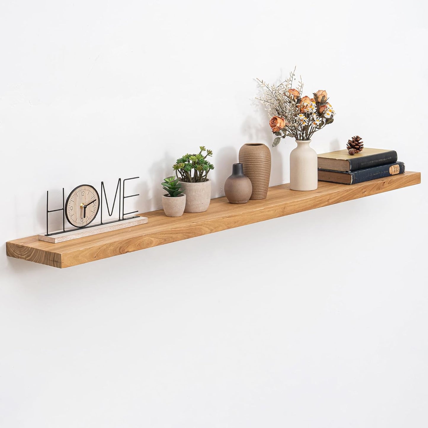 Floating Shelves, 8" Deep Rustic Solid Elm Wood Wall Mounted Floating Shelves, Wall Shelves with Invisible Bracket for Living Room Bathroom Bedroom Kitchen, 55 Inch, Natural