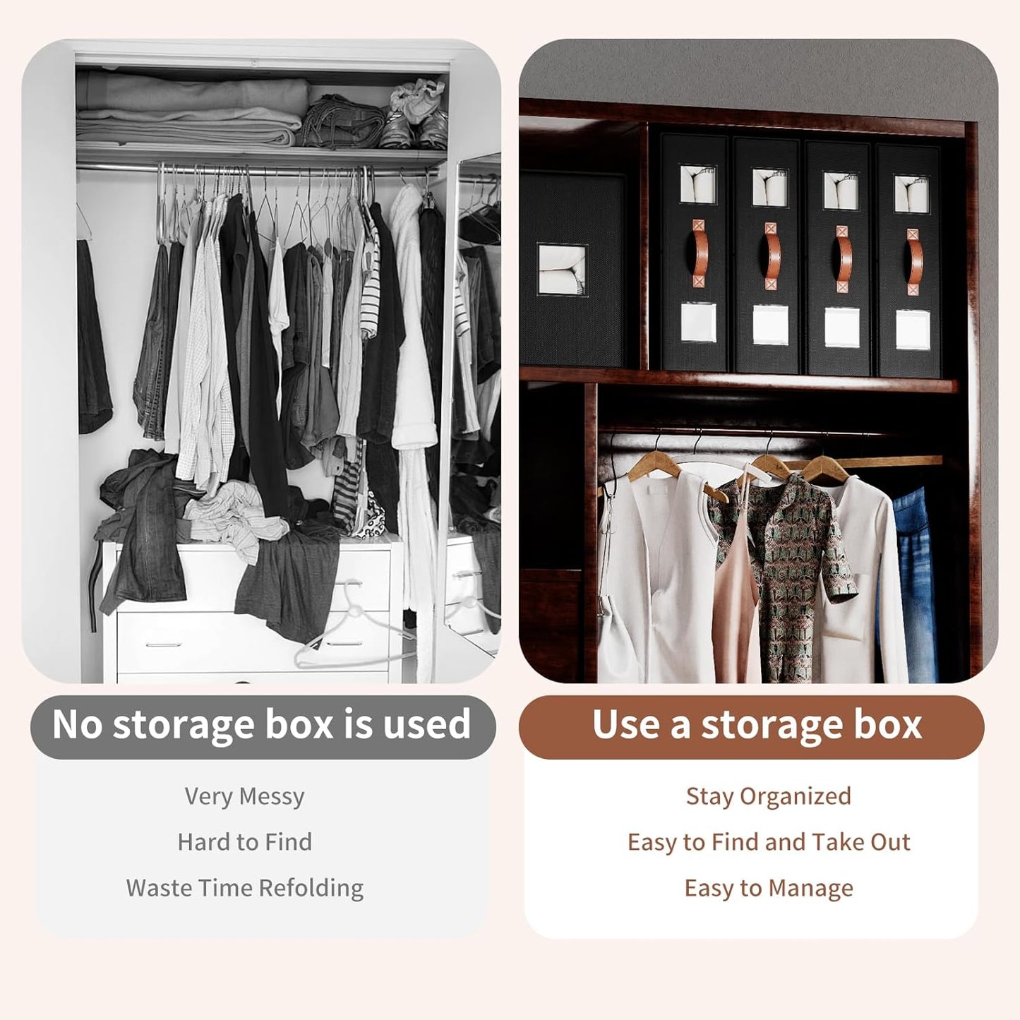 4 Pack Bed Sheet Storage Organizers- Premium Fabric Closet Organizer with Clear View Window, Space-Saving Foldable Design for Queen/King Size Bedsheets, Blankets & Duvet Covers