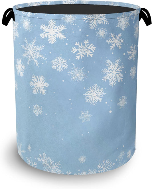 Snowflakes Christmas Laundry Basket,Oxford Cloth Laundry Hamper with Handle Foldable Portable Clothes Storage Basket for Bathroom Bedroom Dorm Room 16" x 20.8"