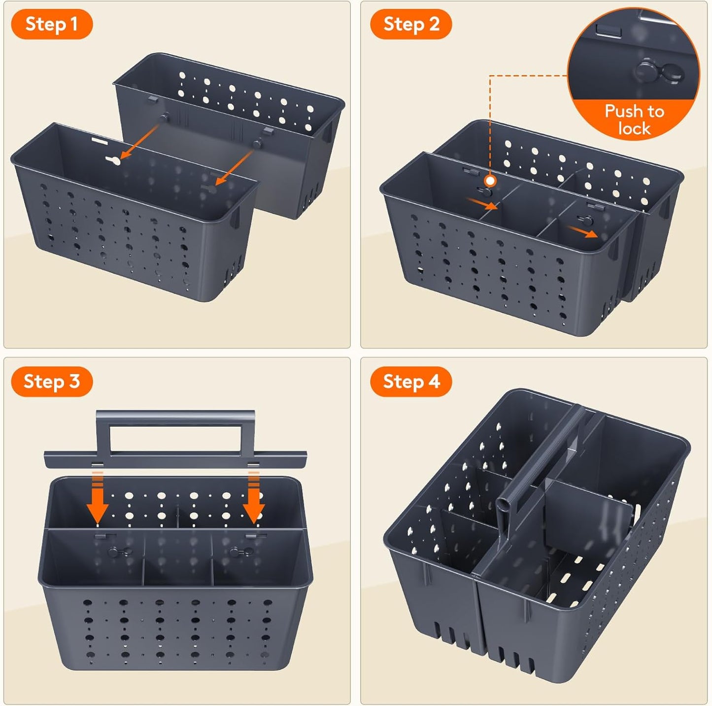 Lifewit Portable Shower Caddy with Handle, 3 Pcs Plastic Shower Caddy Dorm with Holes, Clean Organizer Basket for Bathroom, College, Dorm Room Essentials, Slate Blue