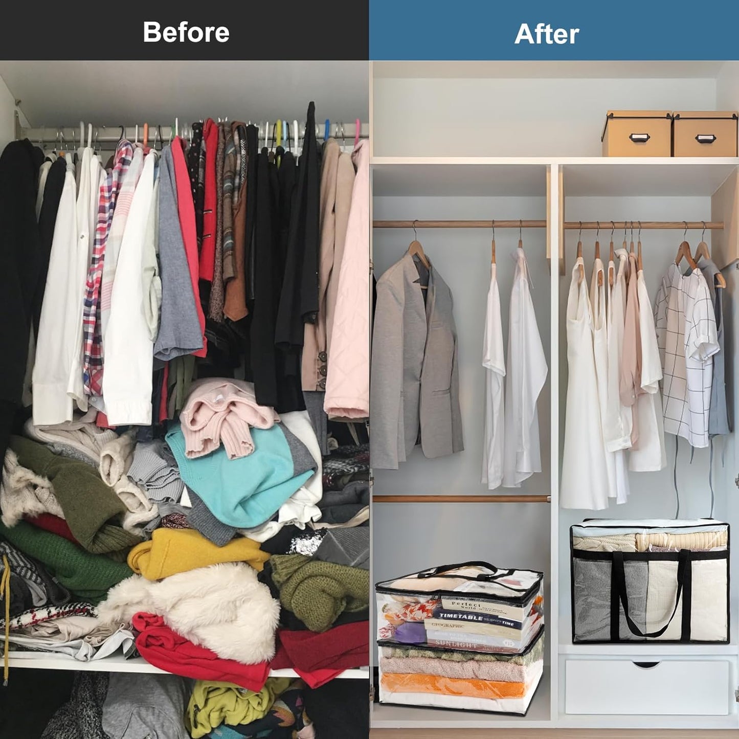 6Pack Clear Blanket Storage Bags, Vinyl Comforter Clothes Storage Closet Organizers and Storage Containers Moving Bags with Reinforced Handle for Bedding, Clothing, Comforters, Pillows, Toys,40L