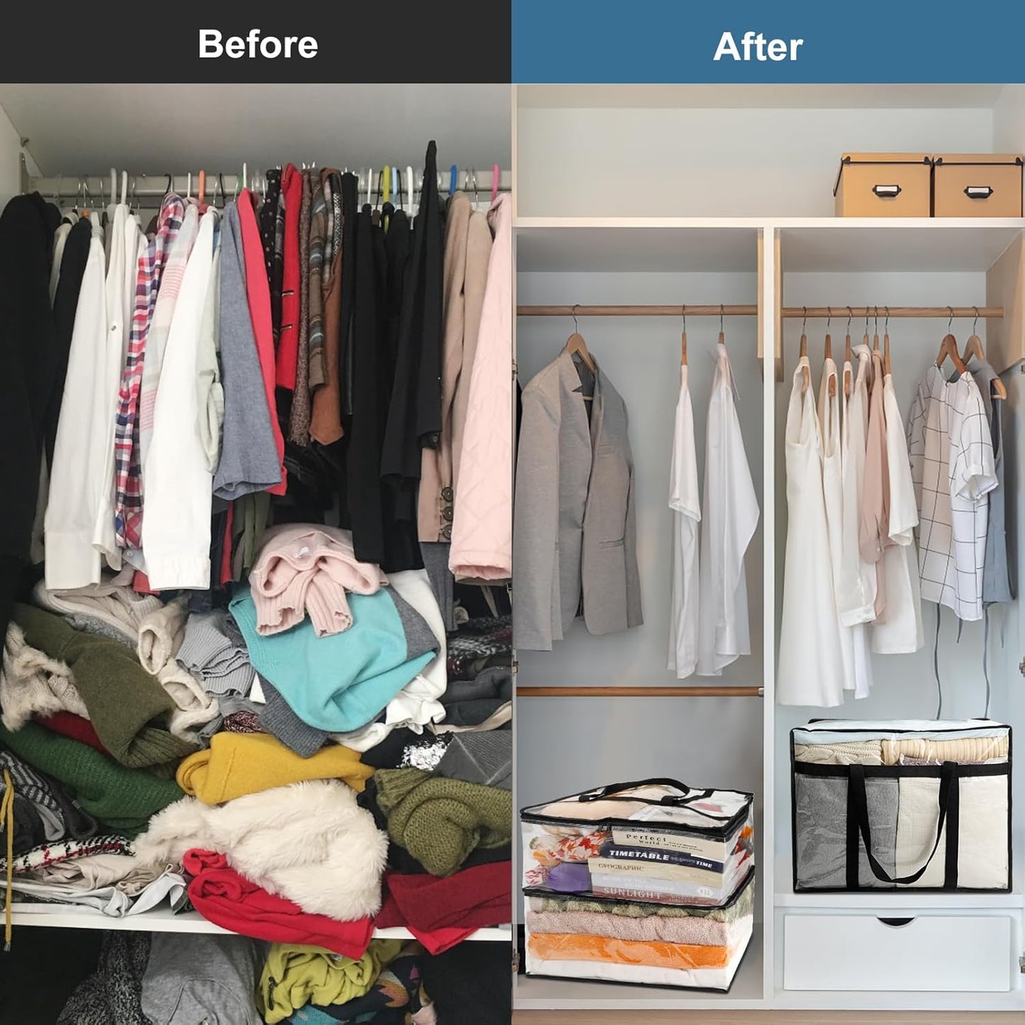 4Pack Clear Blanket Storage Bags, Vinyl Comforter Clothes Storage Closet Organizers and Storage Containers Moving Bags with Reinforced Handle for Bedding, Clothing, Comforters, Pillows, Toys,90L