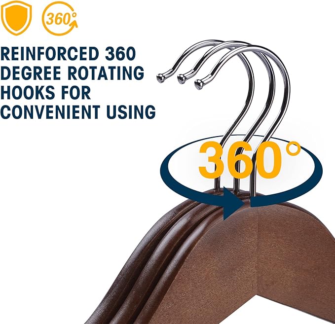 Wooden Hangers 20 Pack,Clothes Hanger for Daily Used,Coat Hanger for Closet,Heavy Duty Wood Hangers for Suit, Shirts, Jackets, Dress, Pant (Walnut)