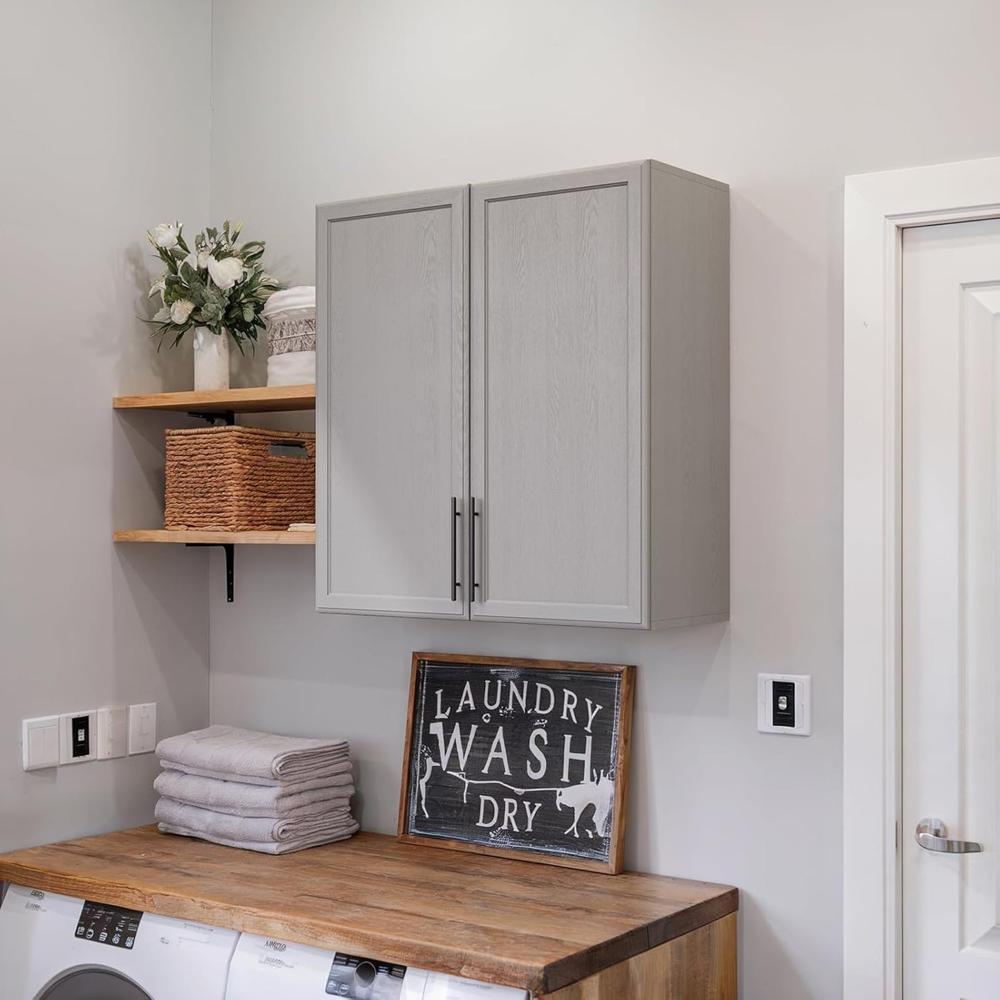 FIMELLO 30" Laundry Room Cabinets Wall Mounted, Wall Cabinets for Laundry Room, Kitchen Wall Cabinet with Adjustable Shelves,Shaker Wall Cabinet for Bathroom, Ashen Gray