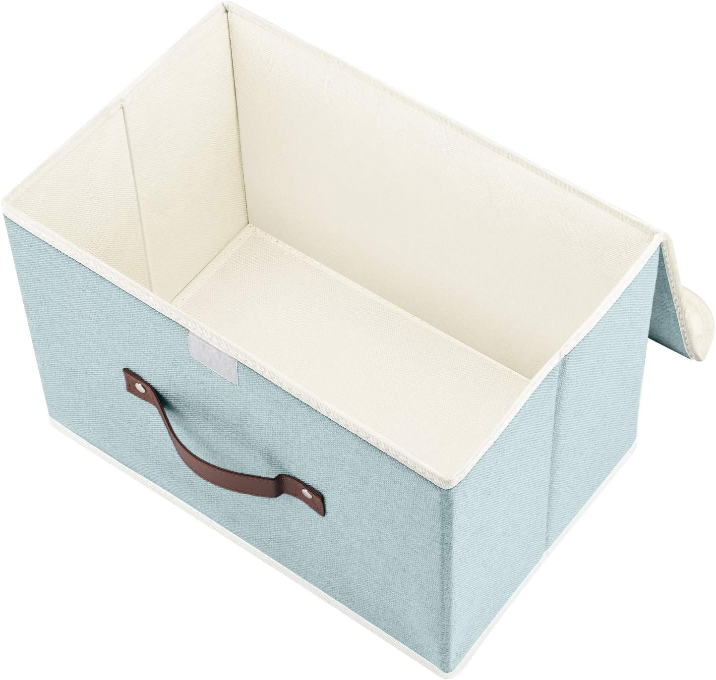 TYEERS Collapsible Storage Boxes, Washable Fabric Storage Bins with Lids, 14.9x9.8x9.8 inches, 3 Pack, Aqua Spring