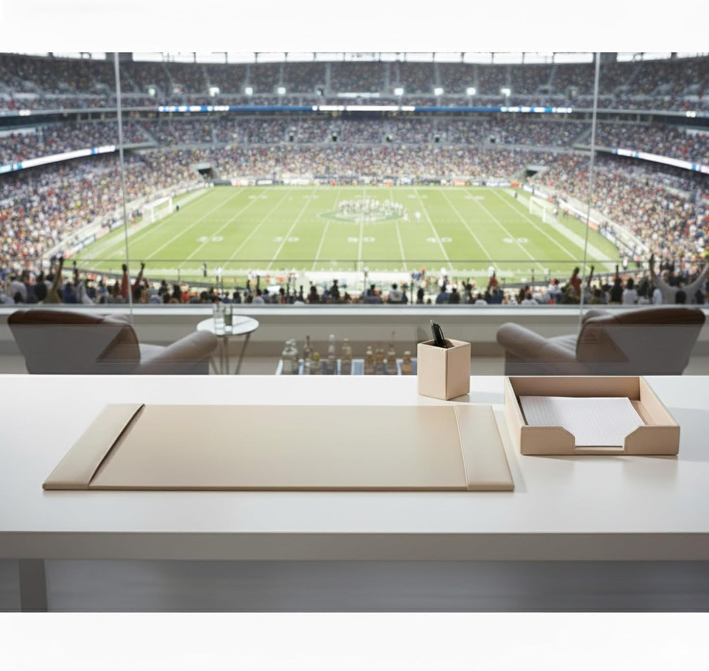 Dacasso Bonded Set Luxury Leather Desk Pad & Desk Organization Essentials, 3 Piece, White Latte