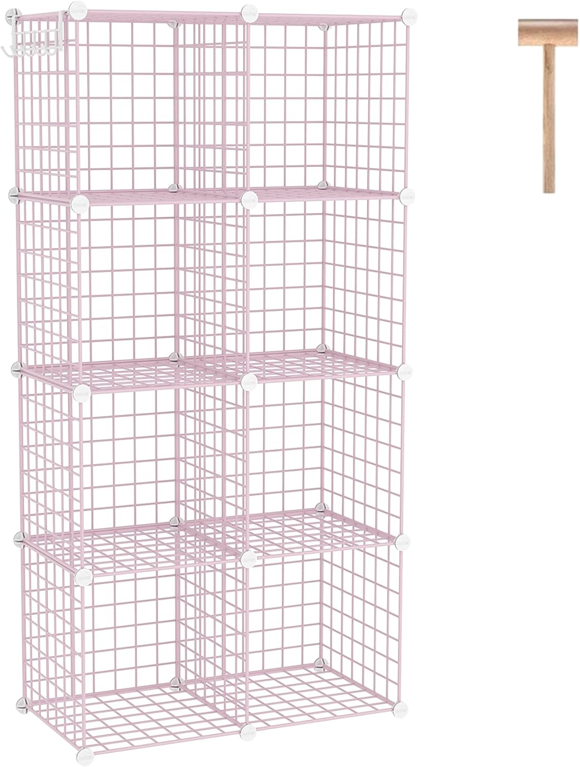 C&AHOME Wire Cube Storage, 8 - Cube Organizer Metal C Grids, Modular Shelves Units, Closet Organizer, Ideal for Home, Office, Living Room, 24.8" L x 12.4" W x 48.4" H, Pink UWCS3008P